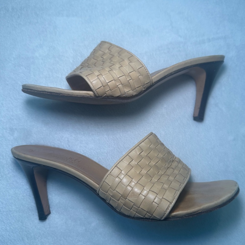 Cole Haan City VTG 90s Y2K Tan Woven Leather Heeled Sandals